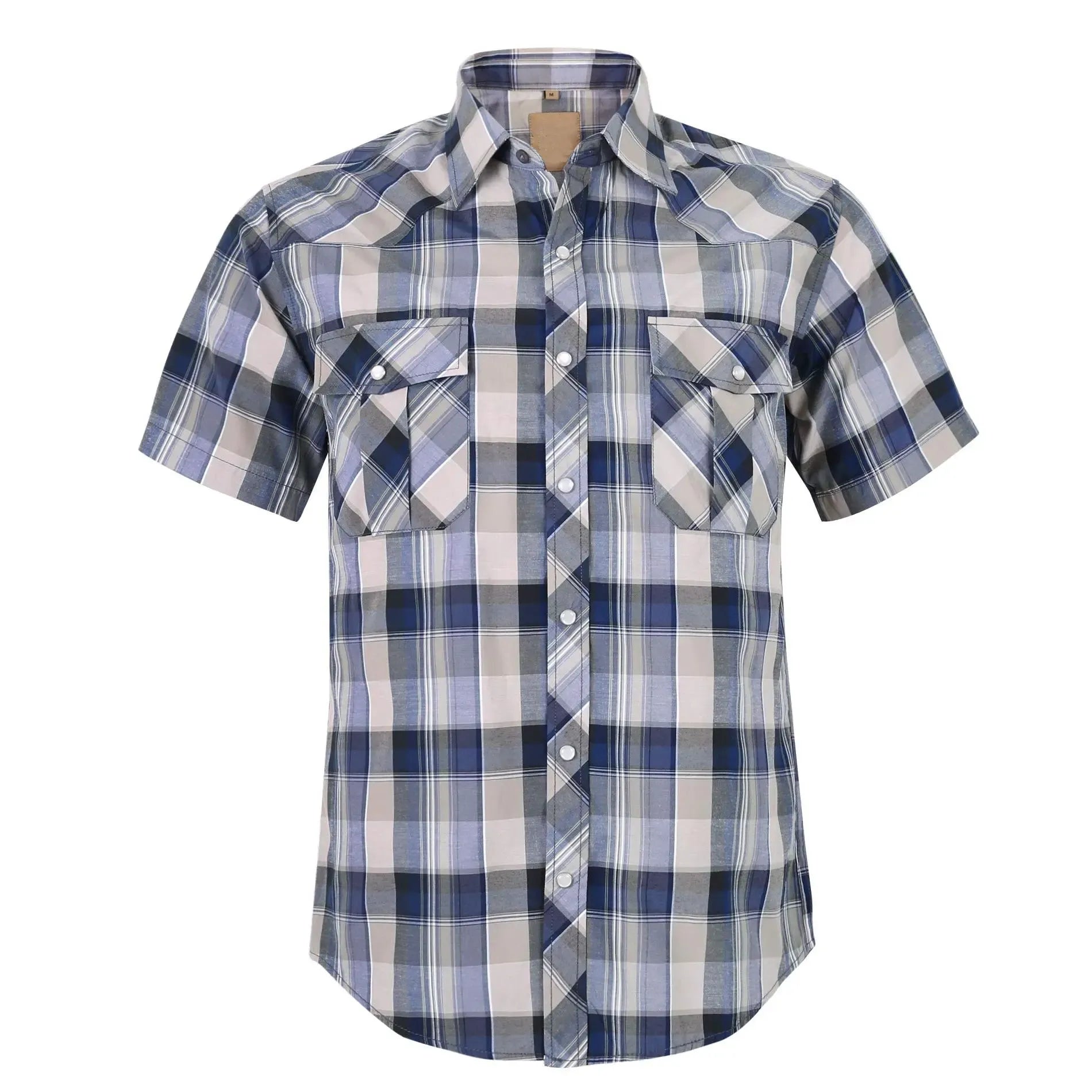 Men's Western Cowboy Short Sleeve Pearl Snap Casual Plaid Work Shirt