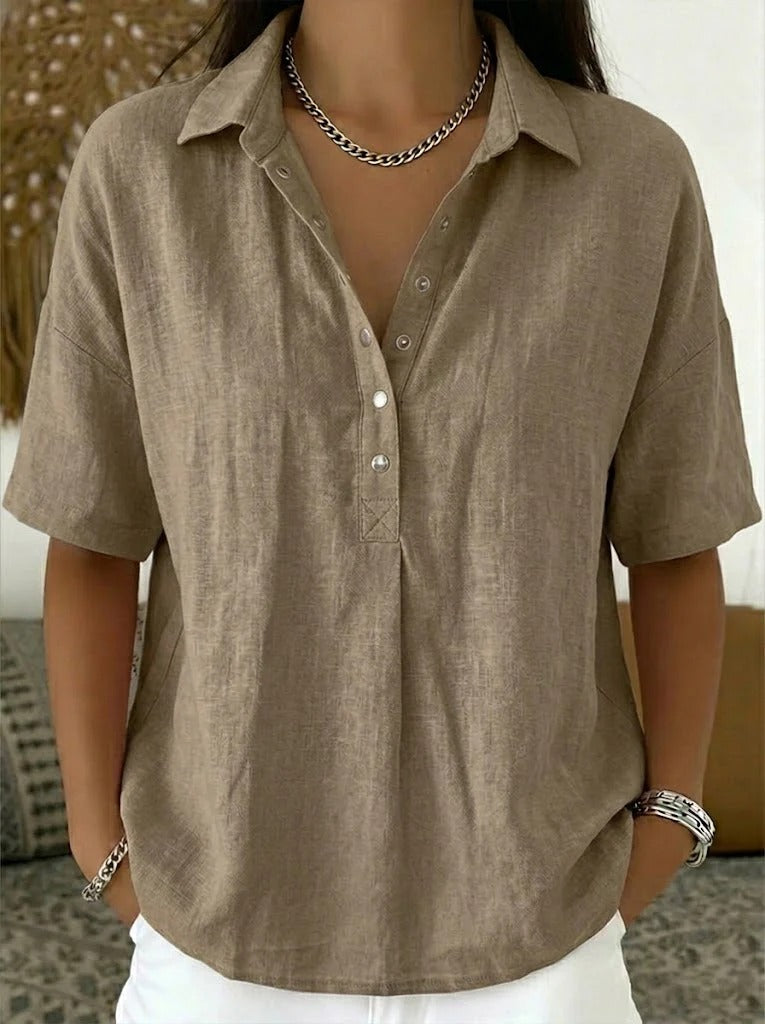 Women's Cotton And Line Collared Shirt