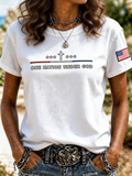 Women's One Nation Under God Cross Star American Flag Embroidered T-Shirt
