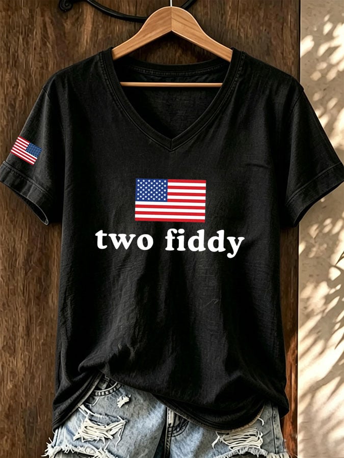 Women's Casual Two Fiddy Print Short-Sleeve T-Shirt