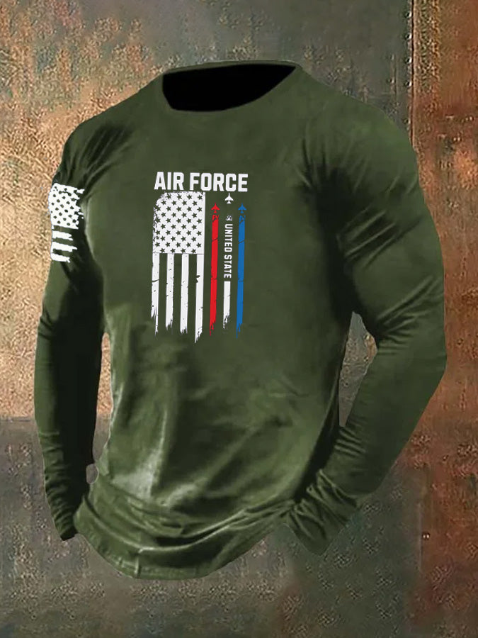 Men's Air Force Pattern Long Sleeve 100% Cotton T-Shirt