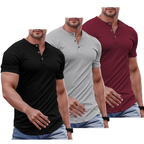 Men's Plain Muscle Slim Fitted Henley Shirts Crewneck T-Shirt