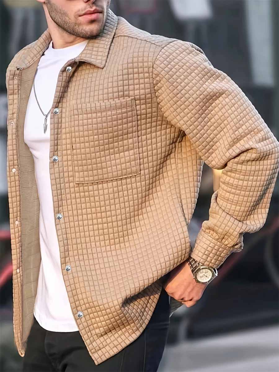 Men'S Waffle Casual Pocket Long-Sleeve Jacket
