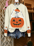 🔥Buy 2 Get 10% Off🔥Women's Halloween Skull Pumpkin Print Sweatshirt