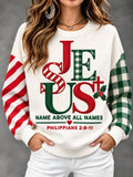 Damen-Weihnachts-Sweatshirt mit Jesus-Motiv und Rundhalsausschnitt