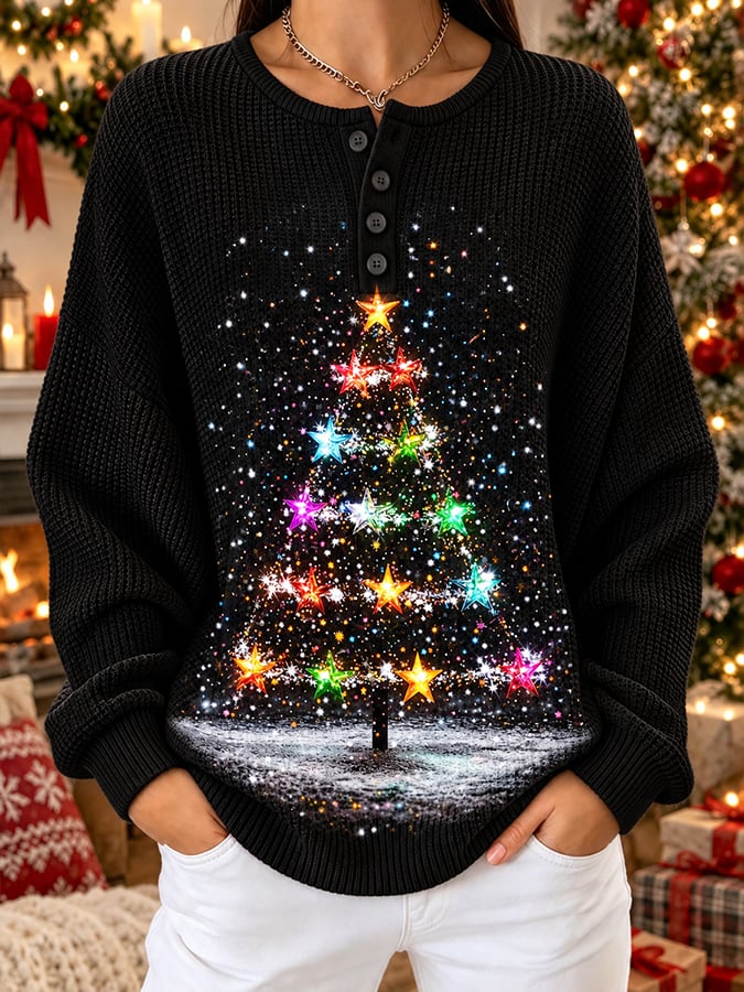 Women's Casual Christmas-Print Top