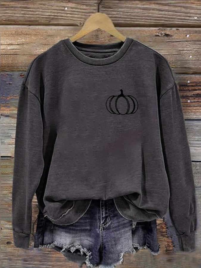 Vintage Pumpkin Print Long Sleeve Sweatshirt