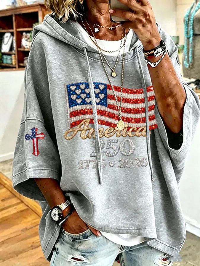 Women'S American Flag Printed Super Large Hoodie