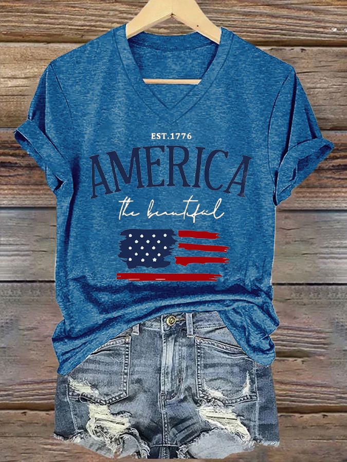 Womens Retro Independence Day 1776  Print T-Shirt
