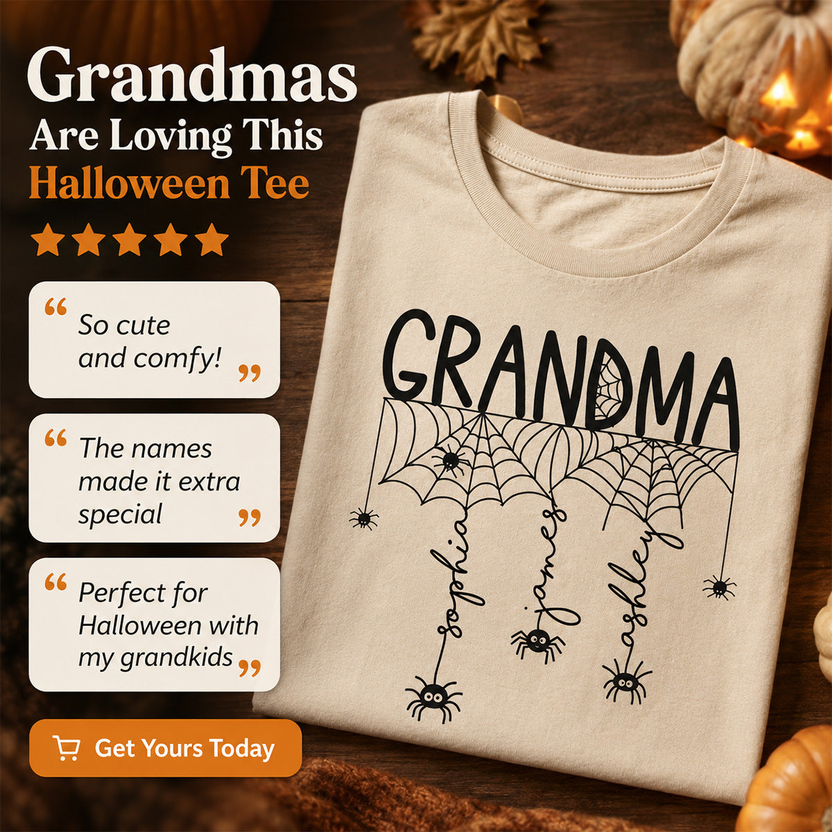 Halloween Grandma Mom Spooky Spiders - Personalized Shirt