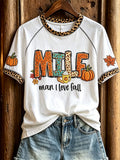 Women's MILF Man I Love Fall Pumpkins & Maple Leaves Leopard Print short sleeve T-shirt