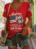 Women's America 250 Years 1776-2026 Print V Neck T-shirt