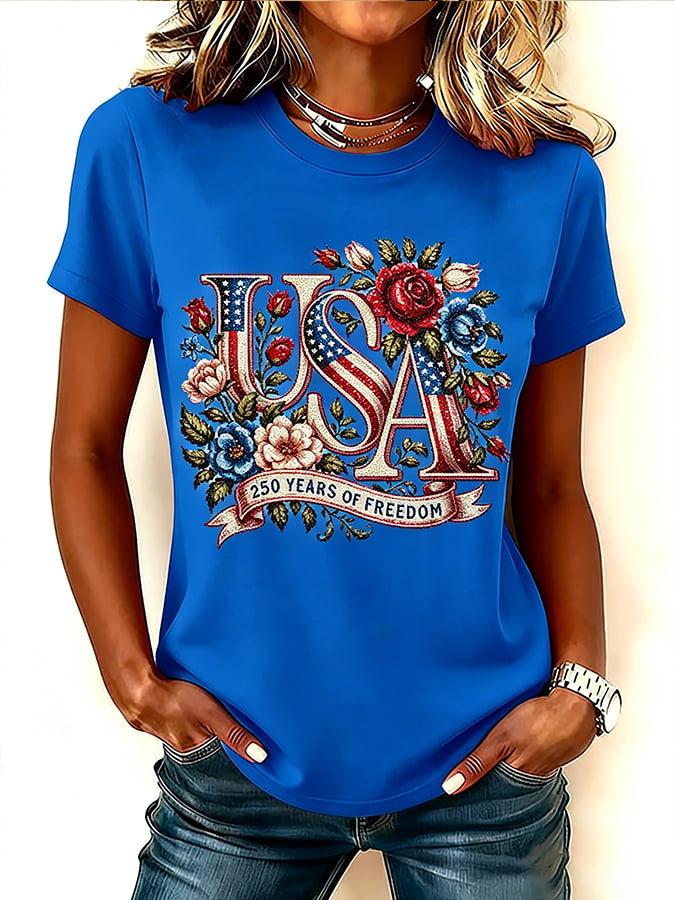 Women's 250th Anniversary Freedom Flower Art  Print   Shirt