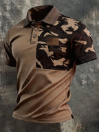 Men's Retro Patriotic Color-Block Short-Sleeve Polo Shirt