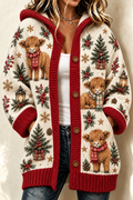 Women'S Christmas Highland Cow Sweater Hooded Cardigan
