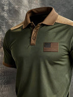Men's Retro Patriot Color Block Polo Collar Short Sleeve