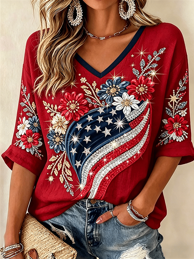 Patriotic Pattern Comfortable  Top