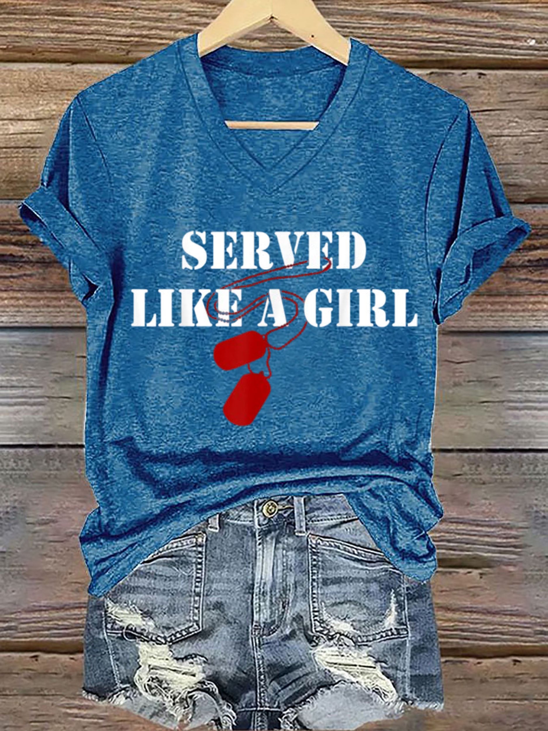 Women's Served Like A Girl Printed Short-Sleeved T-Shirt