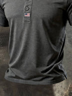 Men's Vintage Patriotic Short-Sleeve Henley T-Shirt