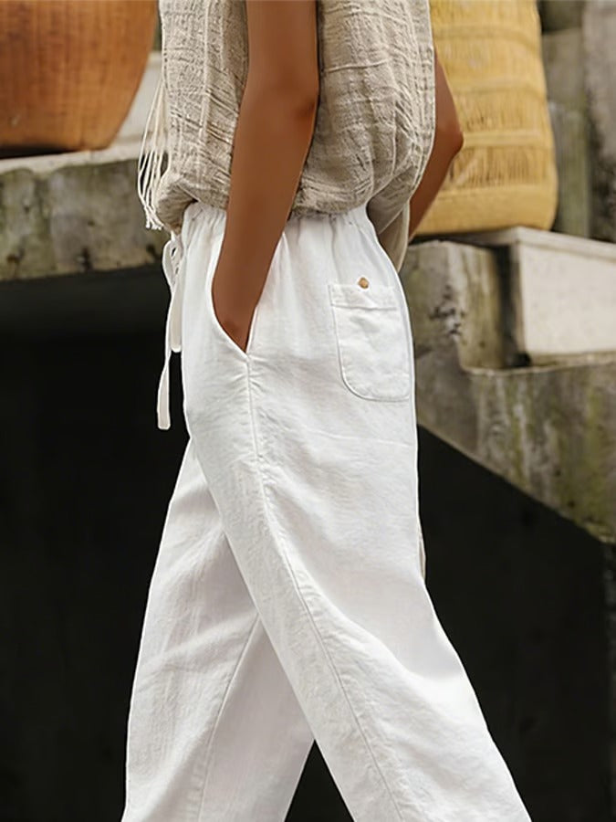 Women's Solid-Color Casual Pants with Cutout Splicing