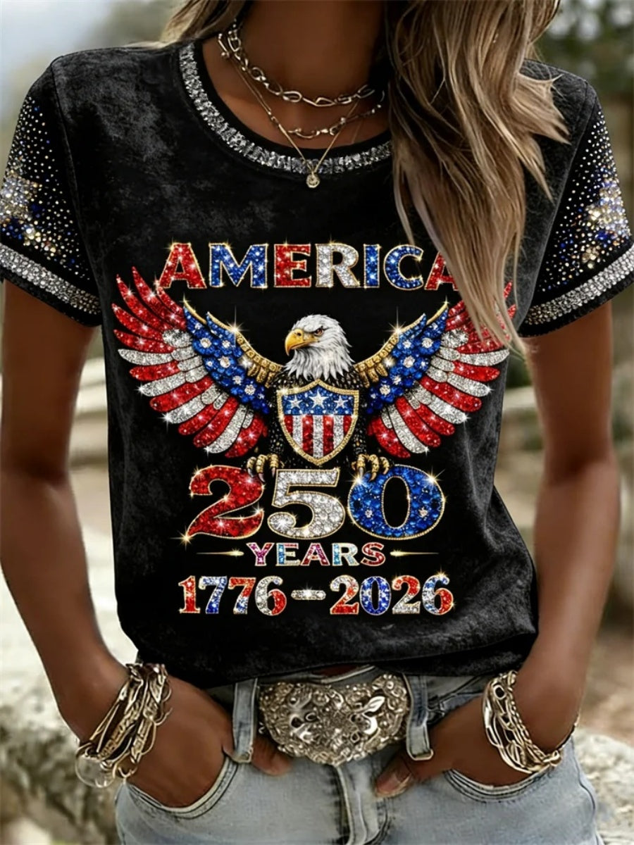 American 250th Anniversary Rhinestone Design Women's T-Shirt