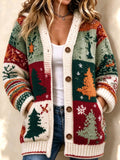 Women's Christmas Tree Long-Sleeve Hooded Knit Top