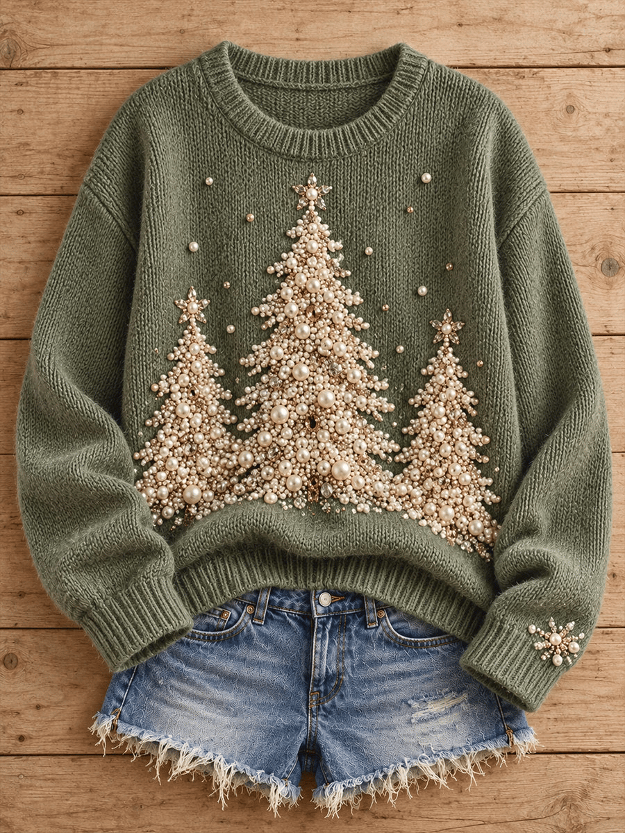 Women's Merry Christmas Tree Art Print Sweatshirt