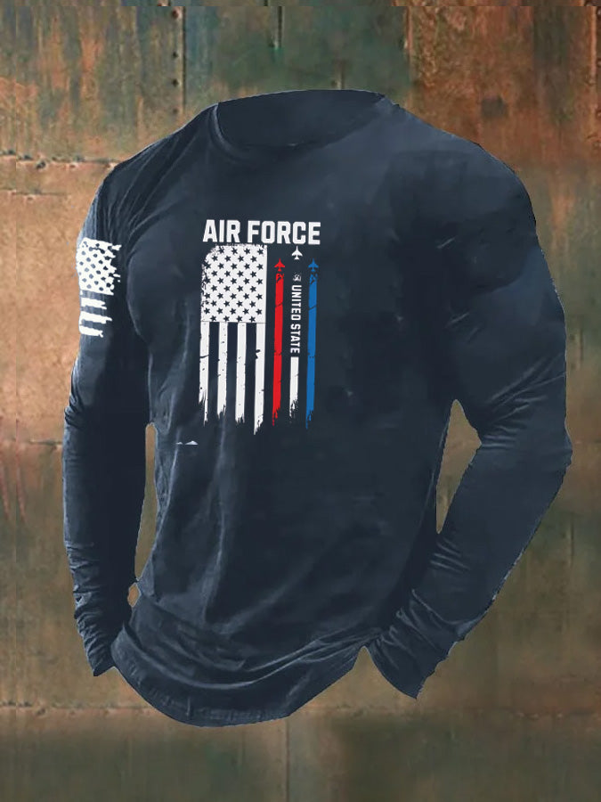 Men's Air Force Pattern Long Sleeve 100% Cotton T-Shirt