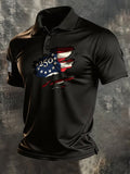 Men's Retro Patriotic Color-Block Short-Sleeve Polo Shirt