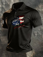 Men's Retro Patriotic Color-Block Short-Sleeve Polo Shirt
