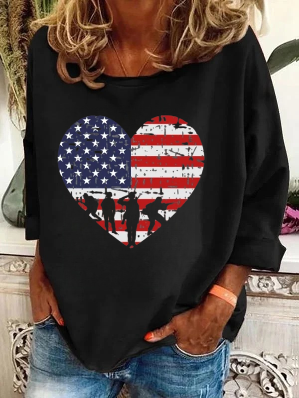 America Flag Heart Long Sleeve T-Shirt