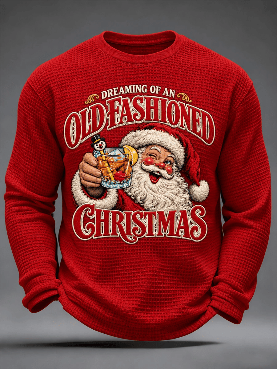 Herren-Langarmshirt mit Weihnachtsmuster und Waffelstruktur