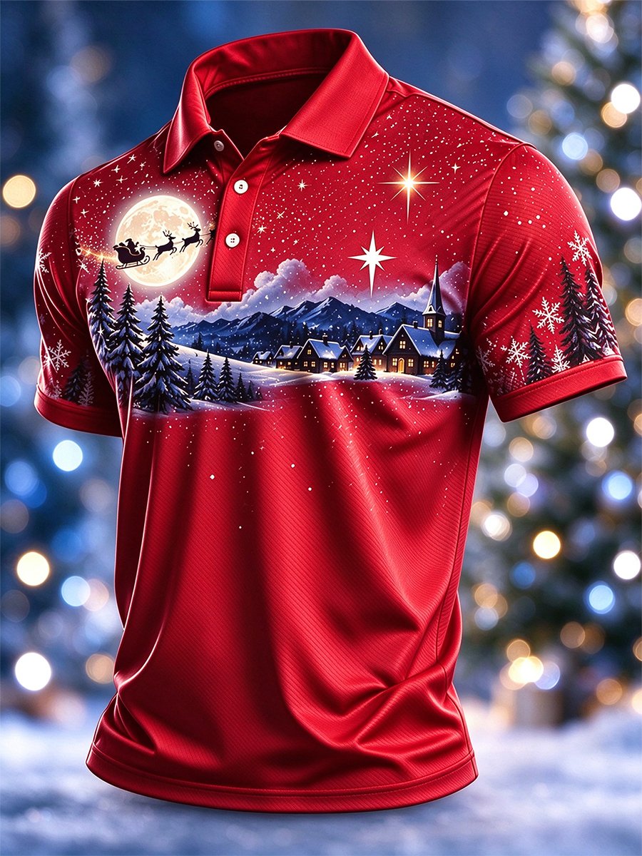 Lässiges Herren-Weihnachts-Polohemd mit kurzen Ärmeln