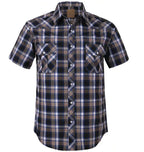 Men's Western Cowboy Short Sleeve Pearl Snap Casual Plaid Work Shirt