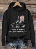 Women's  Just A Woman Who Wore Combat Boots Print Casual Hoodie