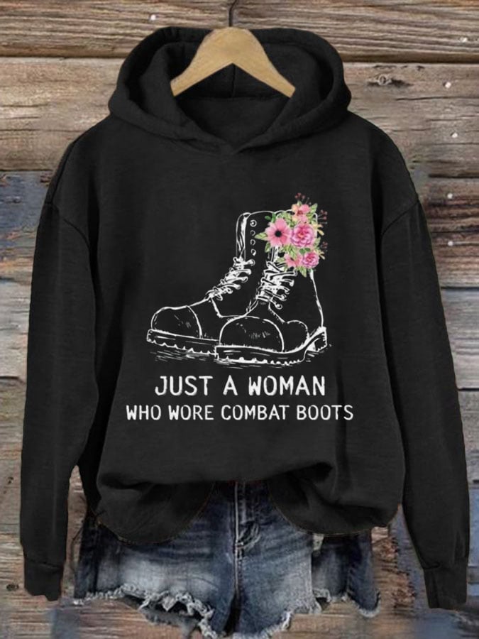 Women's  Just A Woman Who Wore Combat Boots Print Casual Hoodie