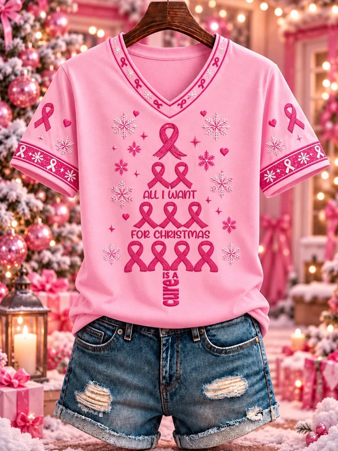 Women's Pink Christmas Short Sleeve T-shirt