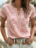 Women's casual cotton and linen short sleeved shirt