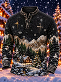 Men's Vintage Christmas Night Scene Faith-Themed Top