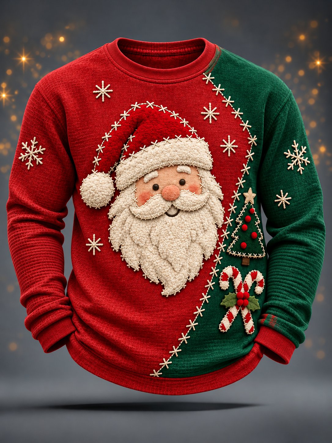Men's Christmas Santa Claus Waffle Long Sleeve T-Shirt