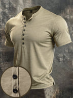 Men's Vintage Slub Cotton 100% Pure Cotton Stretch Short-Sleeve Henley T-Shirt