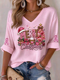Women's Christmas Breast Cancer Print Top