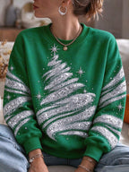 Women's Christmas tree print crew-neck sweatshirt