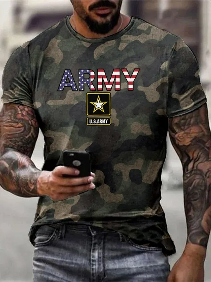 Men'S Veterans Camouflage Army Pattern Cotton T-Shirt