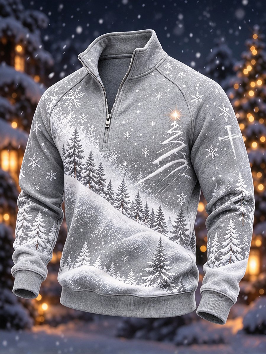 Men's Winter Faith-Themed Stand-Collar Christmas Top