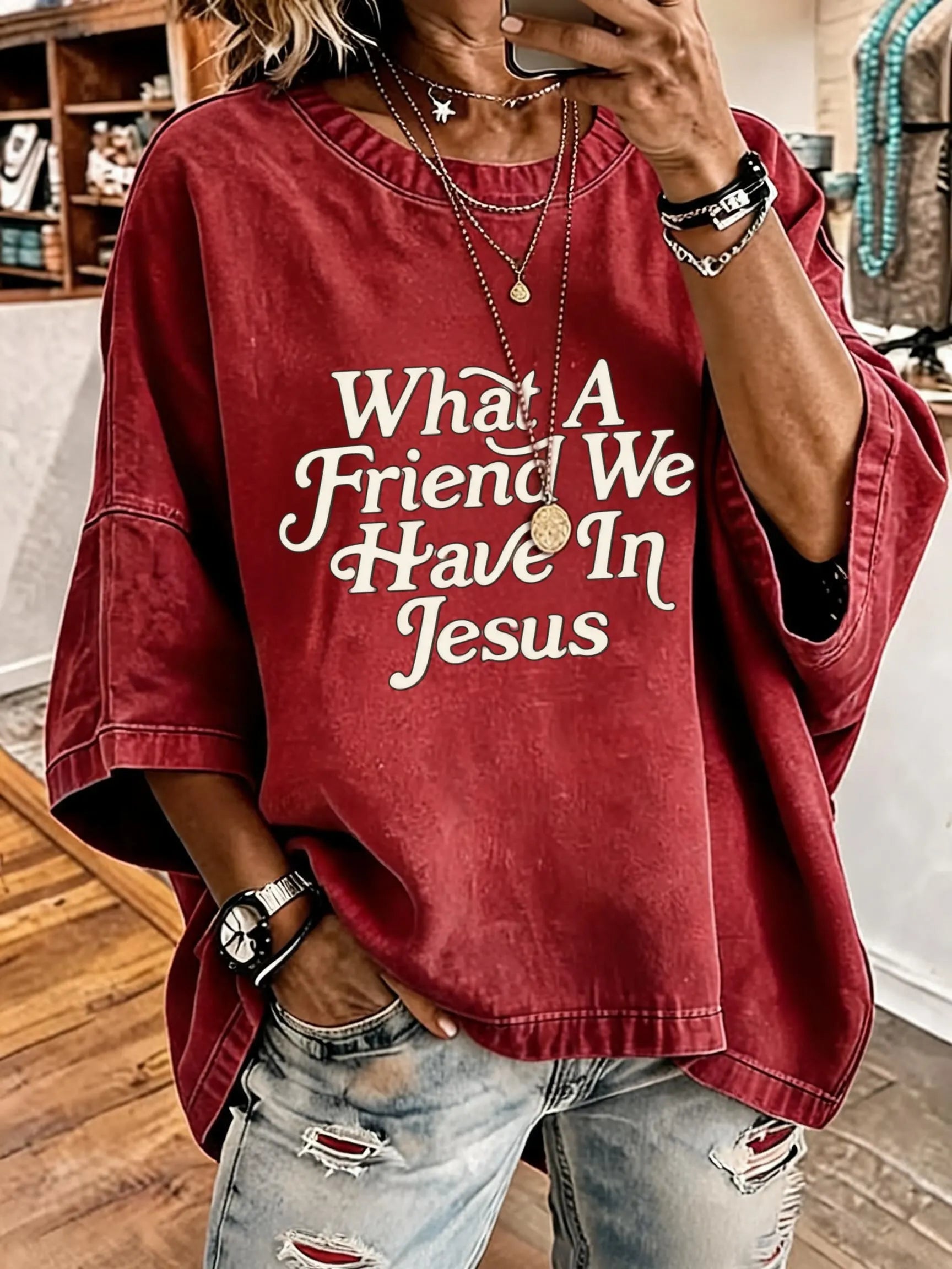 Women'S What A Friend In Jesus Oversized T-Shirt