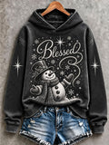 Women's Christmas Snowman Christian Print Knitted Hoodie