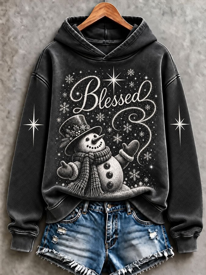 Women's Christmas Snowman Christian Print Knitted Hoodie