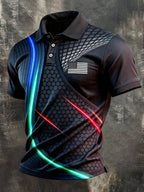 Men's Retro Patriotic Color-Block Short-Sleeve Polo Shirt