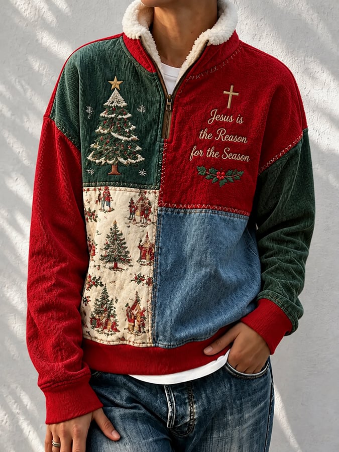 Damen-Top im Vintage-Stil mit Weihnachtsmotiven und Glaubensbezug